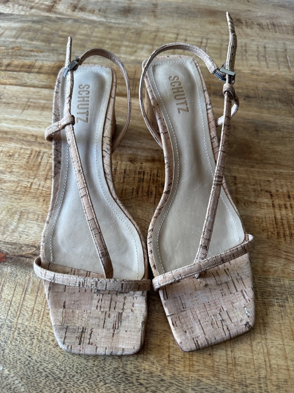 SCHUTZ Natural Cork T-Strap Sandals